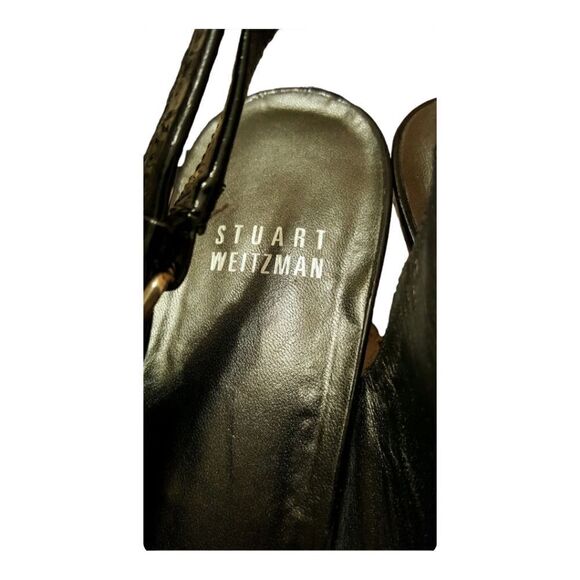 STUART WEITZMAN - Black Patent Pointy Toe Kitten Heel Slingback Shoe - Size 6 - Picture 6 of 6